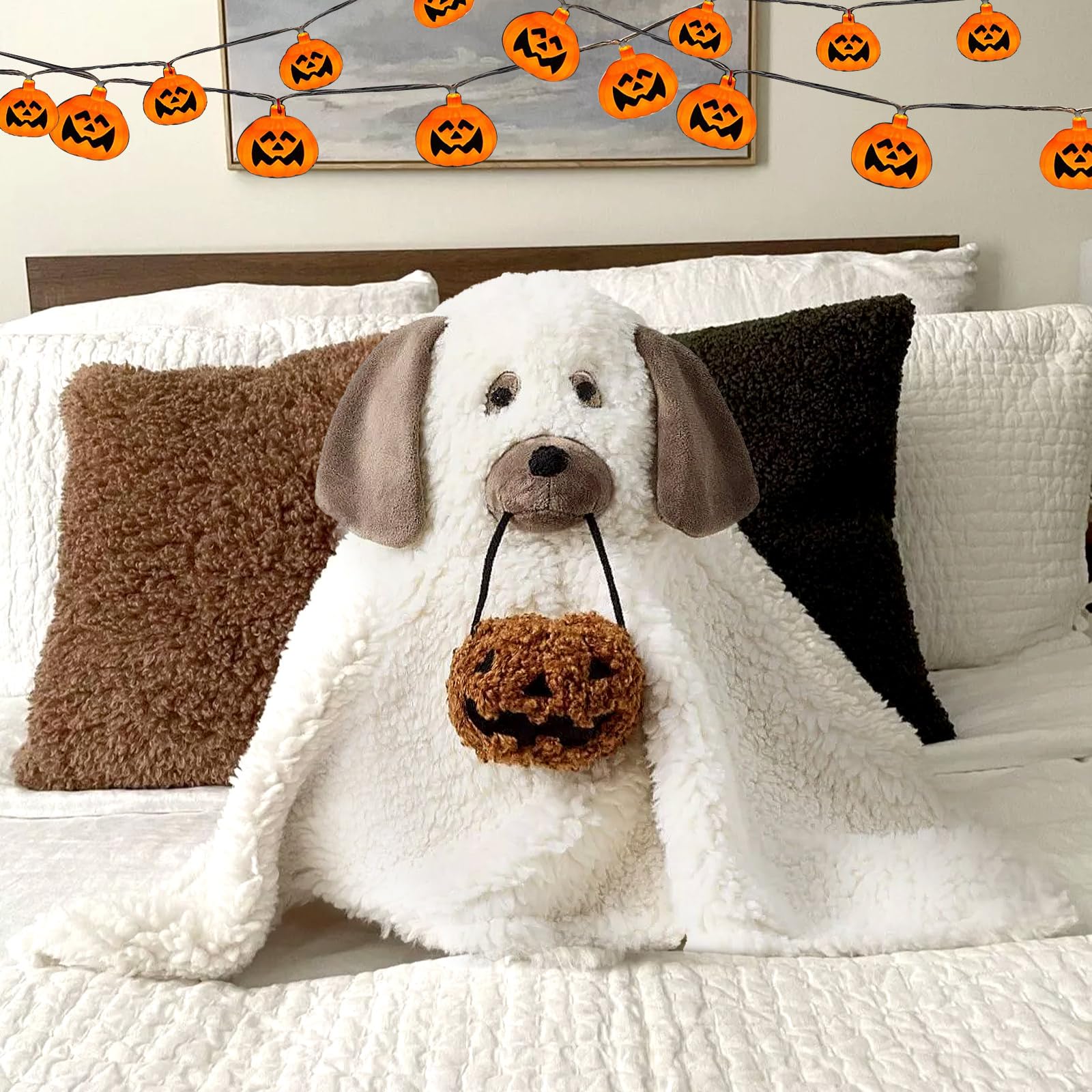 Dviggaz 2024 New Halloween Pumpkin Pillow 11.8" The Dog Ghost Plush Toy for Boys Girls Soft Stuffed Animal Doll Gift for Halloween Christmas Birthday