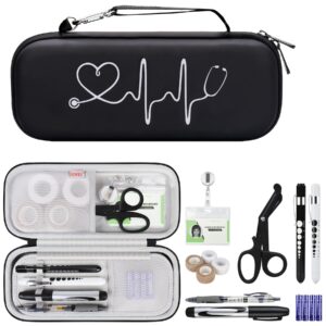 bovke 15 pcs stethoscope case nurse tool sets include stethoscope case, medical scissors, 2 penlights with batteries, bandage wraps, name card holder for nursing school essentials, black