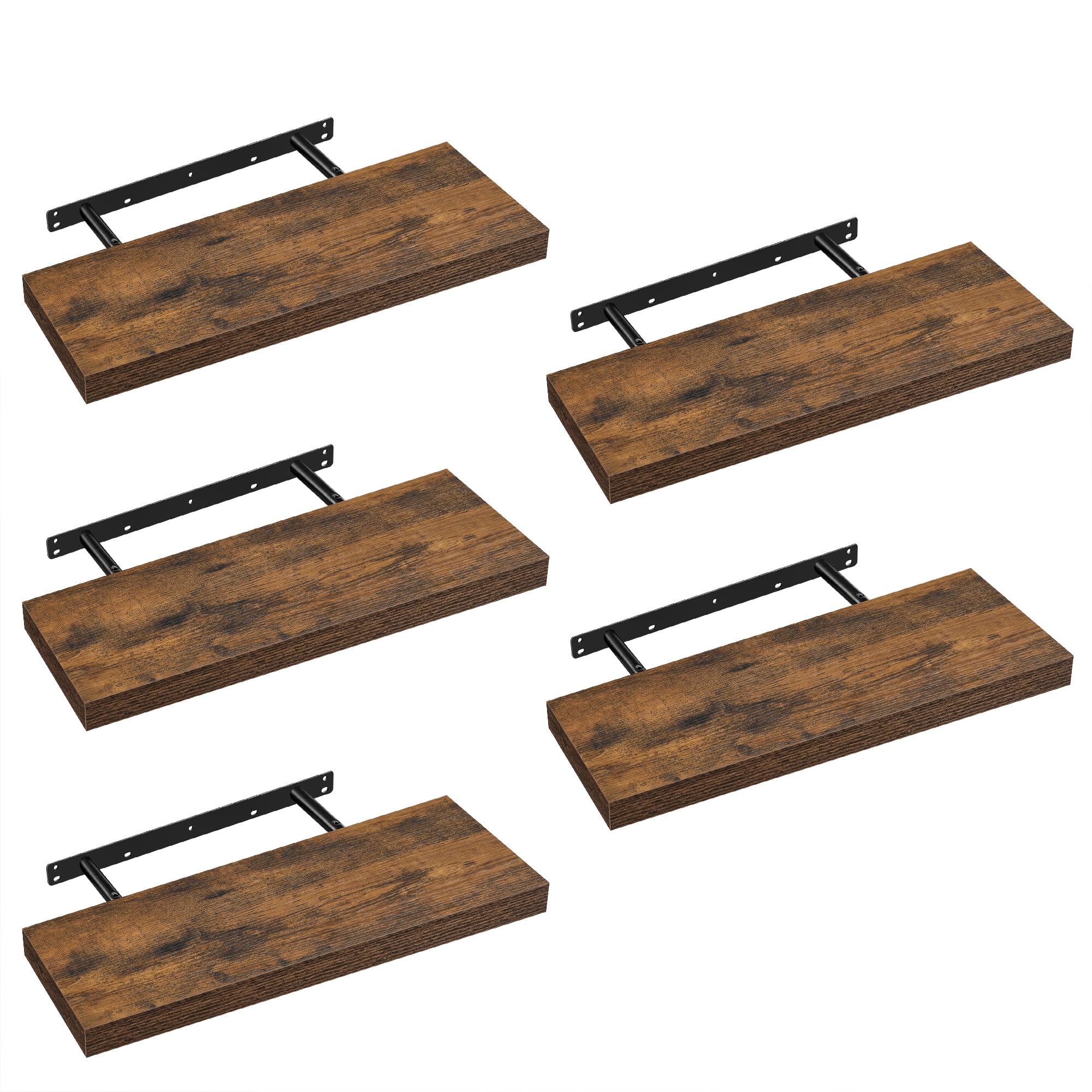 VASAGLE Wall Shelves Set of 5, Floating Shelves, Wall Mounted, 8 x 23.6 x 1.5 Inches, Display Shelves for Picture Frames, Wall Decor, Hanging Shelf for Living Room, Kitchen, Rustic Brown ULWS076B01