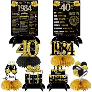 kuxriox 8pcs happy 40th birthday decorations for men women, black gold vintage 1984 honeycomb centerpieces tables toppers decor, 40 year old birthday party supplies table sign