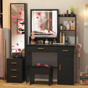 intergreat vanity desk with light and 2 mirror,makeup vanity with 3 color lighting mode,6 drawers and shelves,makeup mirror for women and grils' bedroom(black)