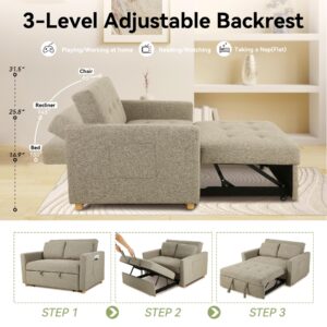 SEJOV 3-in-1 Convertible Sofa Bed, Linen Fabric Pull Out Couch Bed, Adjustable Backrest Futon Sofa Chair, Loveseat which Easy to Assembly, Sturdy Recliner for Living Room, Apartment, Brown Grey