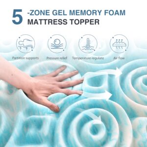 Dyonery 2 Inch 5-Zone Gel Memory Foam King Mattress Topper, CertiPUR-US Certified, Cooling Sleep, Pressure Relief, 76"×80"×2"