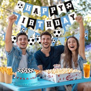 Soccer Birthday Party Decorations for Boys Men, Blue Soccer Happy Birthday Banner Sport Football Birthday Backdrop Background Photo Props for Soccer Ball Theme Birthday Party Favors Decor Supplies