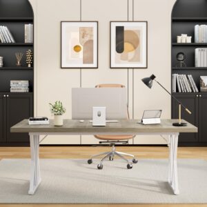 ONBRILL Computer Desk for 1-2 Person, 71 Inch Large Office Executive Desk with Sturdy Metal Base and Wood Countertop, Farmhouse Study Desk Writing Desk Meeting Table for Home and Office, Retro Grey