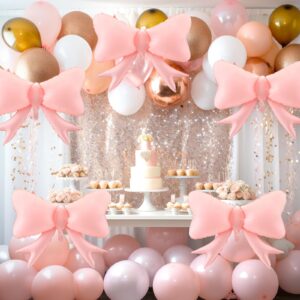 Hungdao 8 Pcs Bow Balloon Bow Theme Birthday Party Decoration Latex Bow Balloon Baby Shower Girl Party Supplies Macaron Coquette Cute Supplies Wedding Bridal Shower Decoration (Pink)