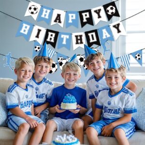 Soccer Birthday Party Decorations for Boys Men, Blue Soccer Happy Birthday Banner Sport Football Birthday Backdrop Background Photo Props for Soccer Ball Theme Birthday Party Favors Decor Supplies