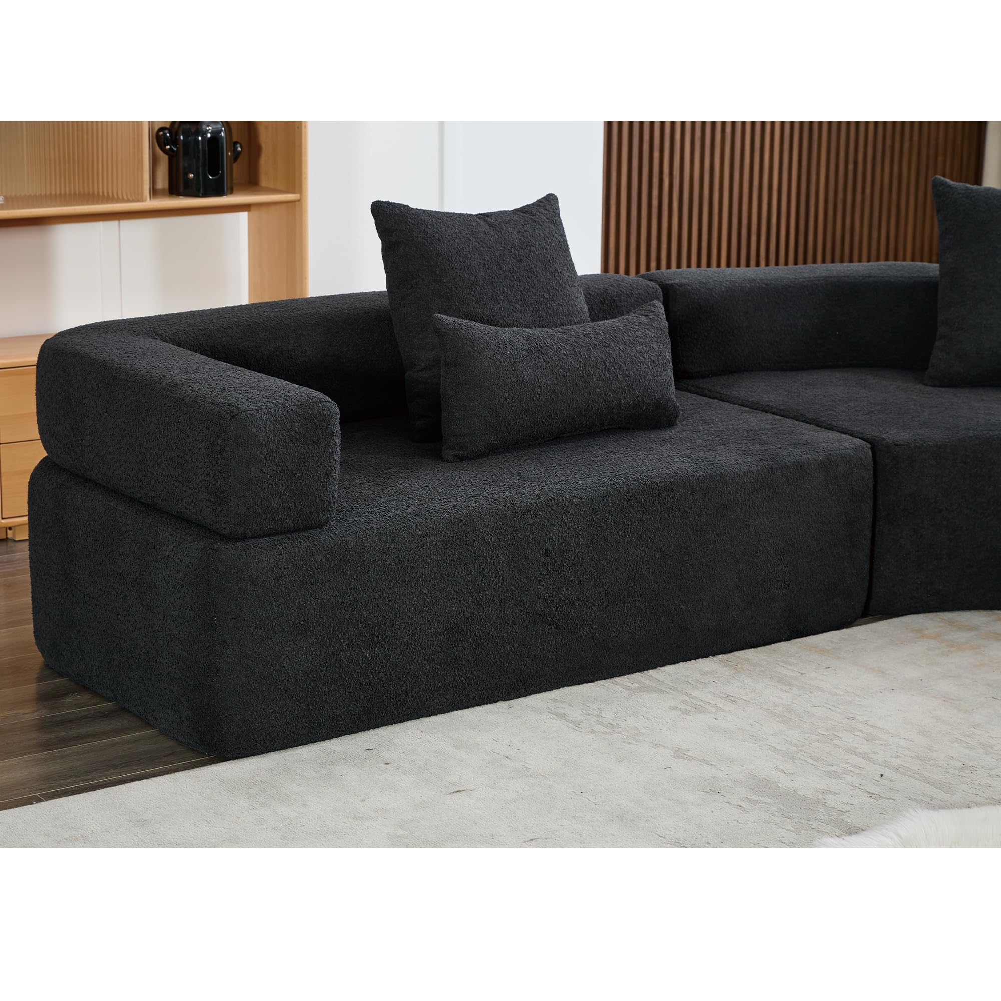 111" L Shaped Cloud Couch, 4 Seater Oversized Sofa, Curved Sectional Sofa with Pillows, Modern Couch Free Combination, Semicircular Modular Sectional Sofa, Comfy Couch for Living Room, Black