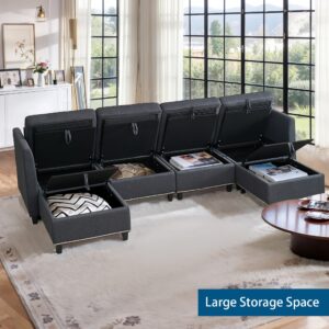 ivoros Convertible Sectional Sofa with Storage Seat 6 Seat Sofa with Reversible Chaise U Shaped Sectional Couch for Living Room,Dark Grey