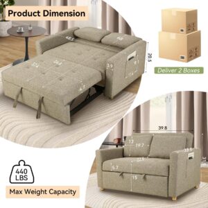 SEJOV 3-in-1 Convertible Sofa Bed, Linen Fabric Pull Out Couch Bed, Adjustable Backrest Futon Sofa Chair, Loveseat which Easy to Assembly, Sturdy Recliner for Living Room, Apartment, Brown Grey