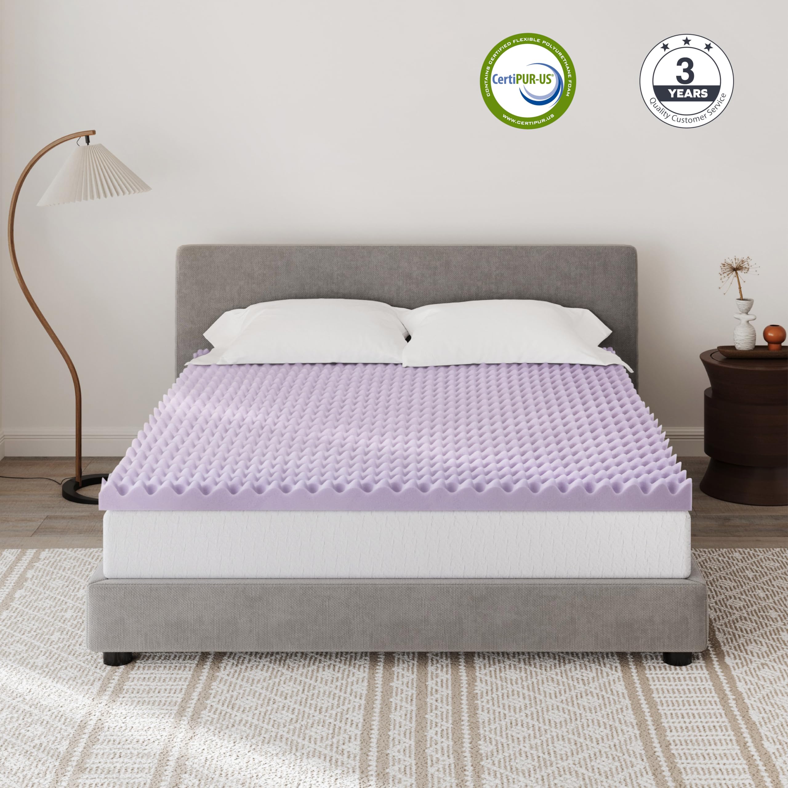 Dyonery 2 Inch Egg Crate Memory Foam Queen Mattress Topper, Soothing Lavender Infused, CertiPUR-US Certified, Cooling Sleep, Pressure Relief, 60"×80"×2"