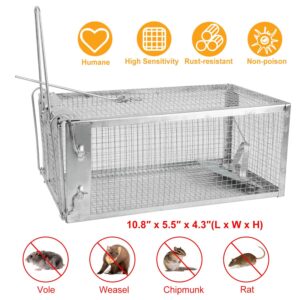 TeqHome Humane Rat Trap, Small 1-Door Live Chipmunk Trap That Work for Indoor and Outdoor, Easy to Catch and Release Live Animal Trap Mouse Cage Trap for Rodents Mice Voles Hamsters, Reusable & Metal