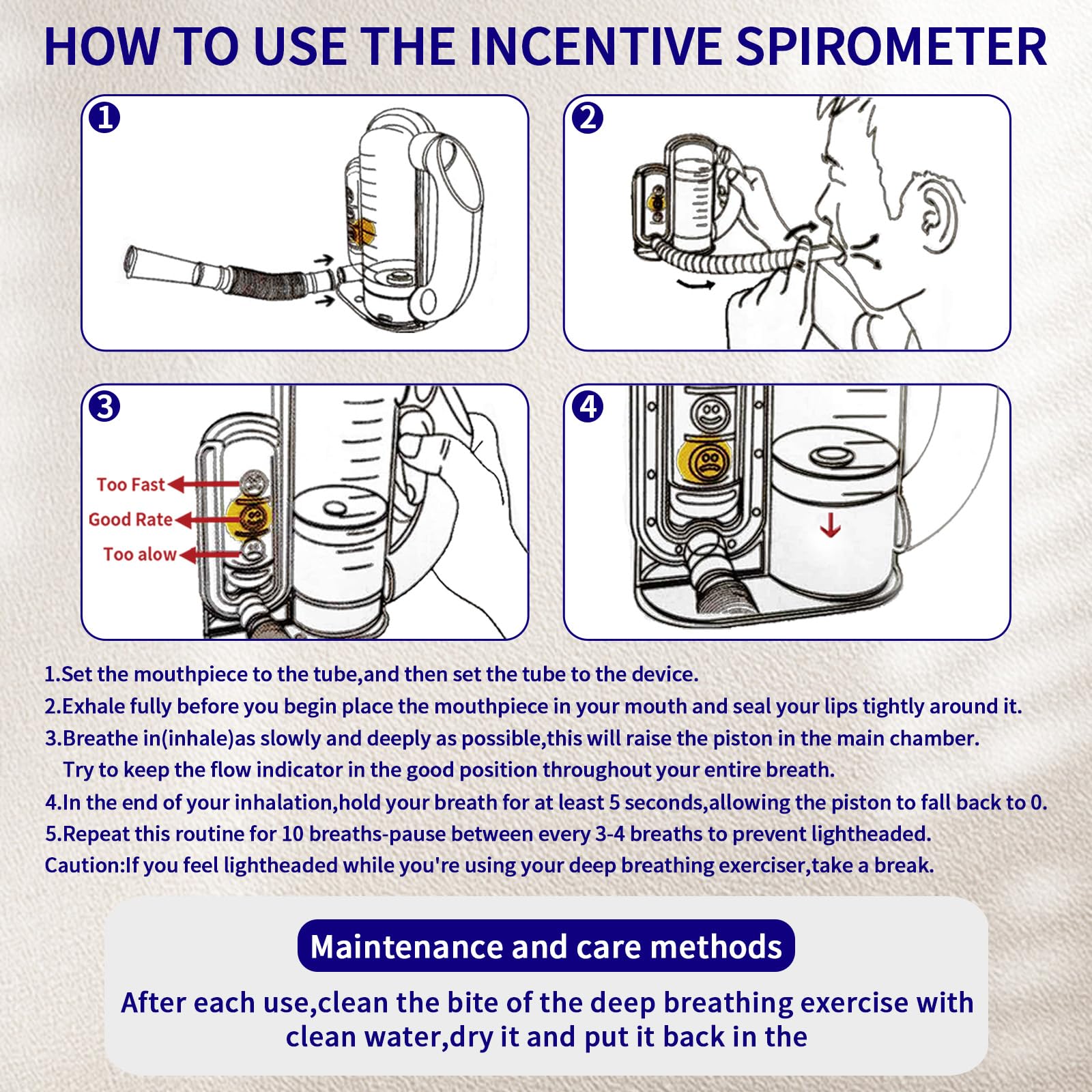 Incentive Spirometer (BLUE-001),Deep Breathing Trainer for Adults,Breathing Exercise Device for Lungs,5000ml Capacity Measurement with Flow Indicator