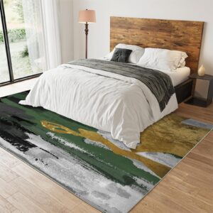 Modern Fashion Geometric Carpet, Art Emerald Green Black Gold Smear Printed Area Rug, Non-Slip Washable Foldable Low Pile Mat for Living Room Kids Bedroom Entryway Hallway Porch Kitchen,5x7ft