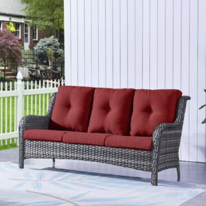 HUMMUH Outdoor Furniture 5 Pieces Patio Furniture Set Wicker Outdoor Sectional Sofa with 2 Patio Chairs,Ottomans(Grey/Red)