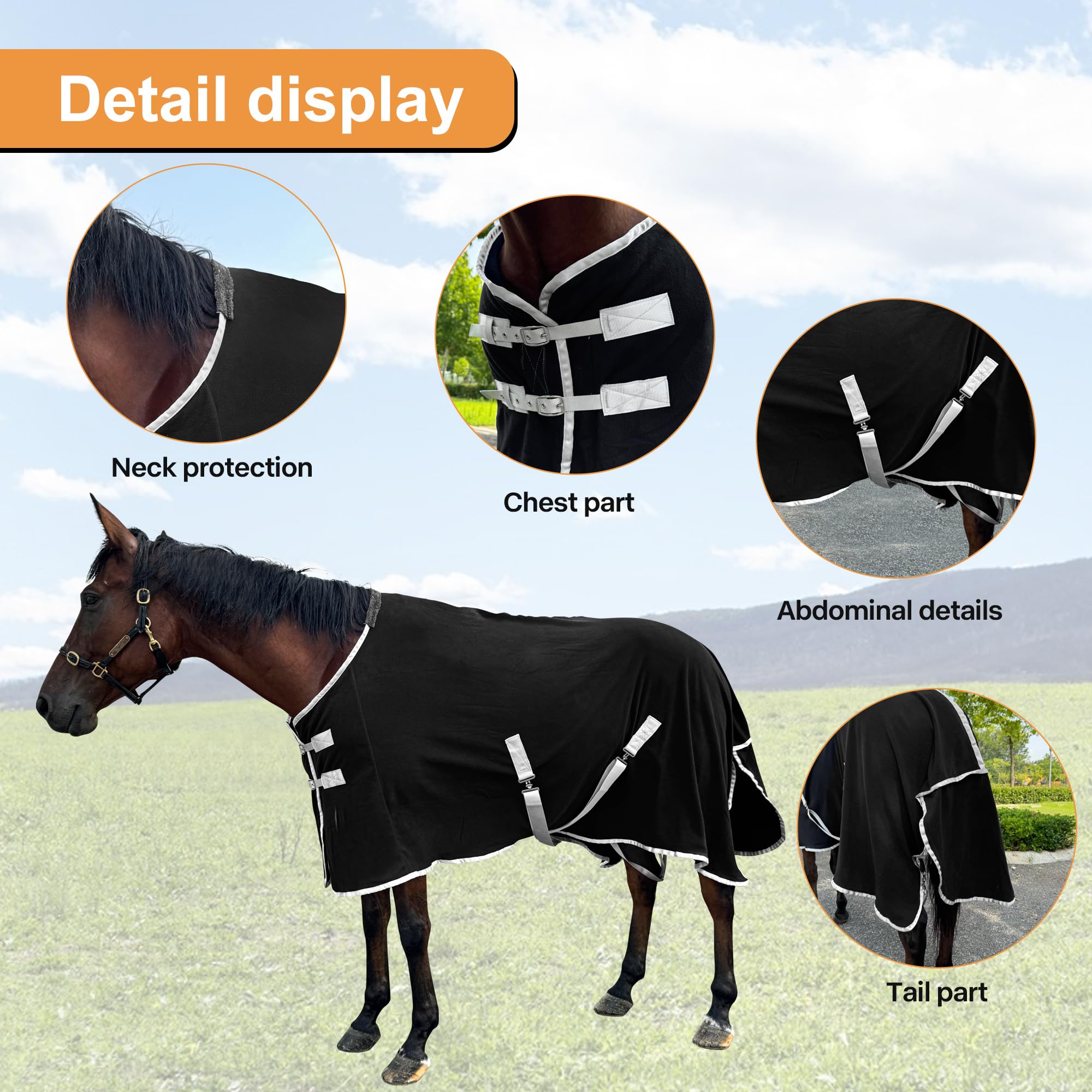 Adjustable Horse Blanket, Polar Fleece Horse Sheet for Winter (72'')