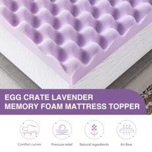 Dyonery 2 Inch Egg Crate Memory Foam Queen Mattress Topper, Soothing Lavender Infused, CertiPUR-US Certified, Cooling Sleep, Pressure Relief, 60"×80"×2"