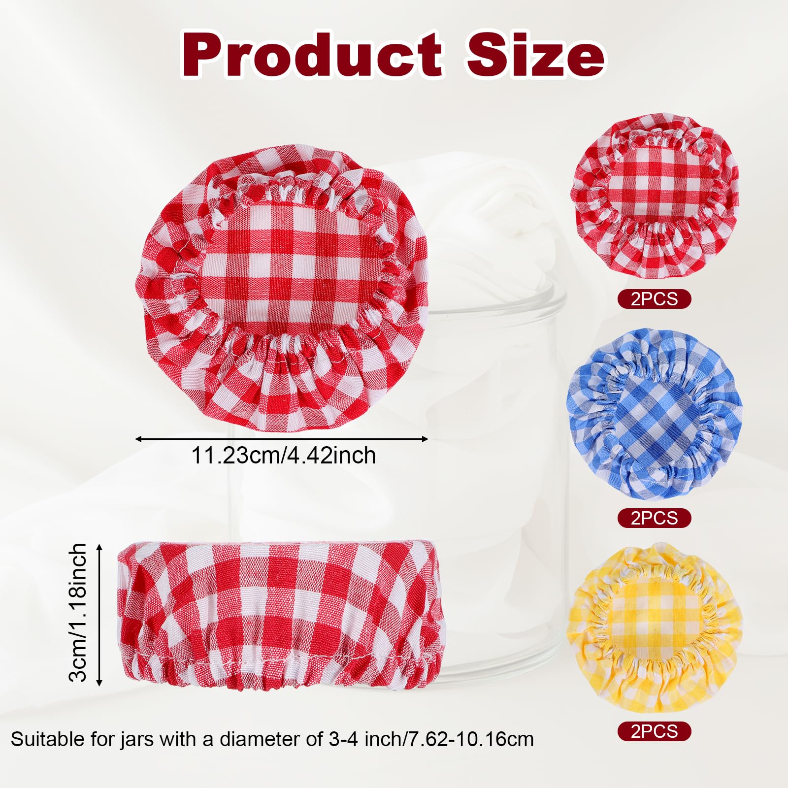 Gjinxi 6Pcs Jar Cloth Covers, Plaid Cloth Jar Covers, Unbleached Reusable Cloth Lid, Yeast Fermentation Tank Cloth Cover, Glass Cup Cover, Glass Bottle Cover, Fit Jars Mouth from 3-4 Inches