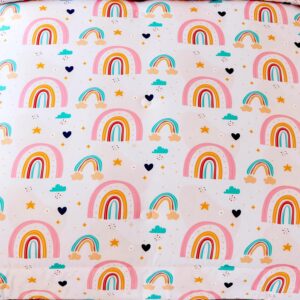 ANGIYUIN 6 Pieces Multi-Color Rainbow Queen Bedding Comforter Set for Girls Kids Cute Cloud and Love Hearts Girls Bedding Set Soft Microfiber Kid Bed in a Bag with Comforter, Sheets, Pillowcases