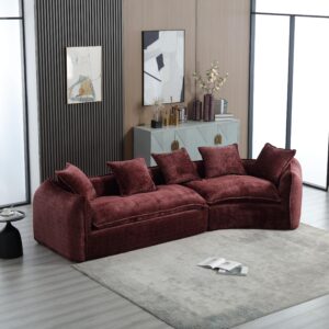 smartedge 125'' modular curved sofa couch, chenille deep seat sofa with 5 pillows, comfy 5 seat sofa cloud couch, modular sectional sofa for living room apartment office, red