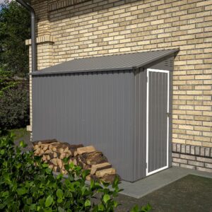 Ball & Cast 4 x 8 FT Storage Shed with Lockable Door and 2 Air Vents,Lean to Outdoor Metal Tool House W/Foundation,All Weather Waterproof,for Backyard,Patio,Lawn,Garden,Gray