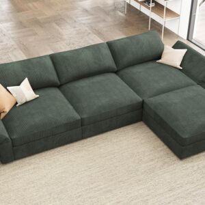 HONBAY Modular Sectional Couch with Storage Corduroy Sectional Sofa with Chaise L Shaped Sectional Couches for Living Room,Green