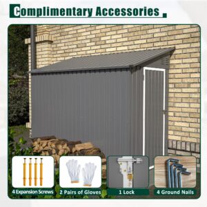 Ball & Cast 4 x 8 FT Storage Shed with Lockable Door and 2 Air Vents,Lean to Outdoor Metal Tool House W/Foundation,All Weather Waterproof,for Backyard,Patio,Lawn,Garden,Gray