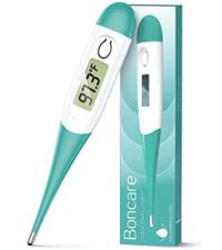 boncare 10 seconds digital thermometer for adults and kids - accurate & safe rectal thermometer for baby with fever alarm, oral thermometer fsa hsa eligible (clear blue)