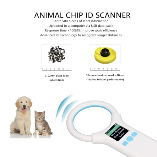 Animal Tag Reader Handhel,Portable Microchip Reader Scanner, 134.2khz/125khz USB Charging Animal Chip ID Reader Scanner