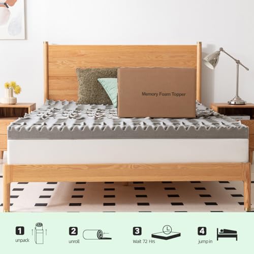 TRIPUB 3 Inch Mattress Topper, 5-Zone Bamboo Charcoal Infused Memory Foam Mattress Topper for King Size Bed & Pressure Relief, Ventilated Soft Bed Topper (Gray, King)