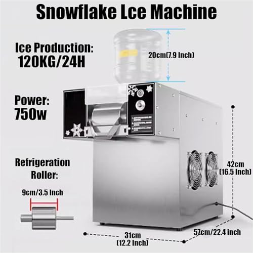 XURUIUS Commercial Ice Crusher, Smoothie Machine, Automatic Snow Cone Machine, Cone Ice Cream Machine, Adjustable Thickness 1000W, Machinery (120KG)