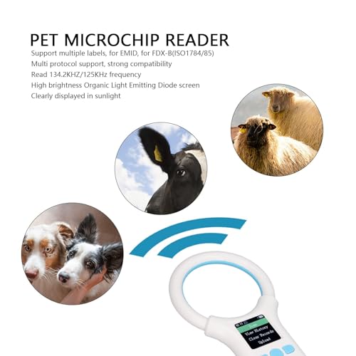 Animal Tag Reader Handhel,Portable Microchip Reader Scanner, 134.2khz/125khz USB Charging Animal Chip ID Reader Scanner