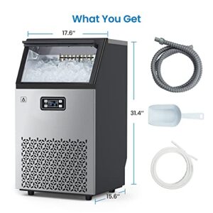 Fashionwu Commercial Ice Maker Machine 150lbs/24H, Stainless Steel Ice Machine with 33LBS Ice Storage Capacity, Under Counter ice Maker for Home Office Restaurant Bar Coffee Shop