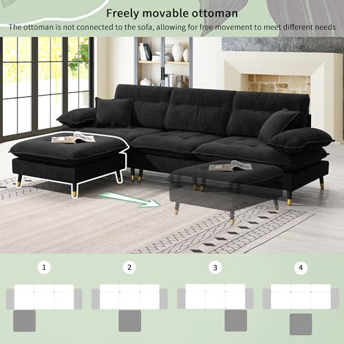 Merax 106" L Shaped Convertible Sectional Sofa Couch with Two-Tone Adjust Legs,4 Seat Tufted,Cloud Chenille Fabric,Movable Ottoman for Apartment