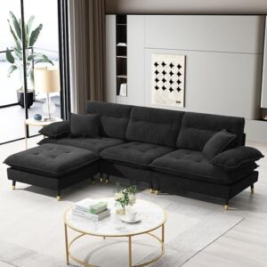 merax 106" l shaped convertible sectional sofa couch with two-tone adjust legs,4 seat tufted,cloud chenille fabric,movable ottoman for apartment