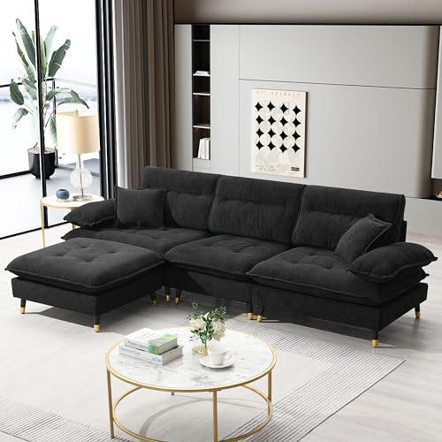 Merax 106" L Shaped Convertible Sectional Sofa Couch with Two-Tone Adjust Legs,4 Seat Tufted,Cloud Chenille Fabric,Movable Ottoman for Apartment