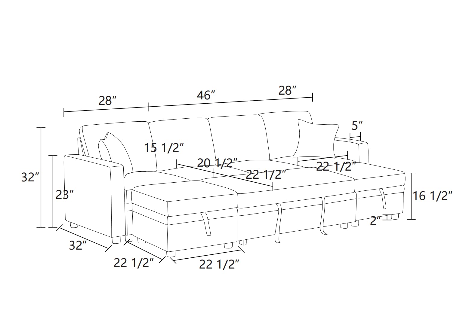 GlasFlength Sleeper Sofa Couch Bed, Convertible Sofa Bed with Armrests, Sectional Sofa with Storage Seat U Shaped Sectional Couch with Reversible Chaise for Living Room Apartment Bedroom Office