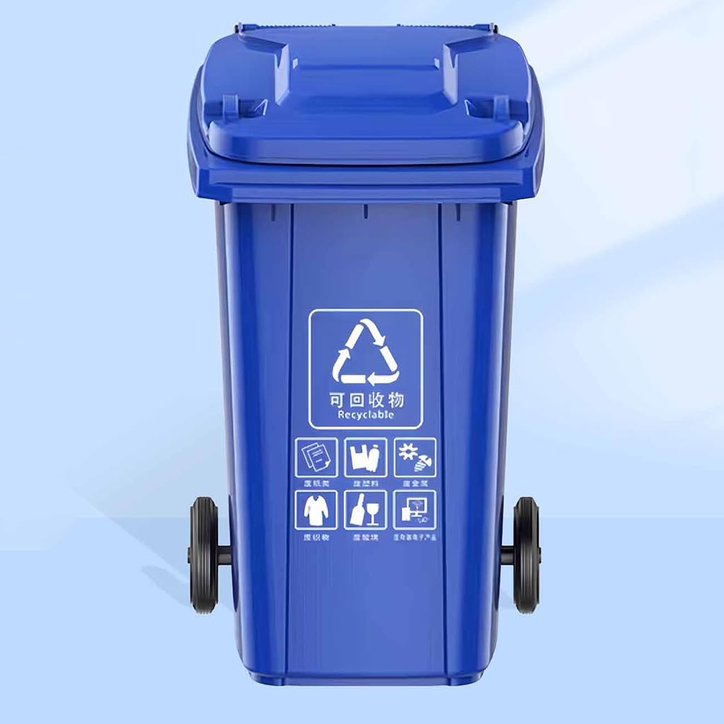 PSYBRYTHIA Outdoor Garbage Can with Wheels and Lid 80L 100L 120L 240L Heavy Duty Large Garbage Can Trash Container for Patios, Kitchens, and Outdoor Entertaining(Blue)