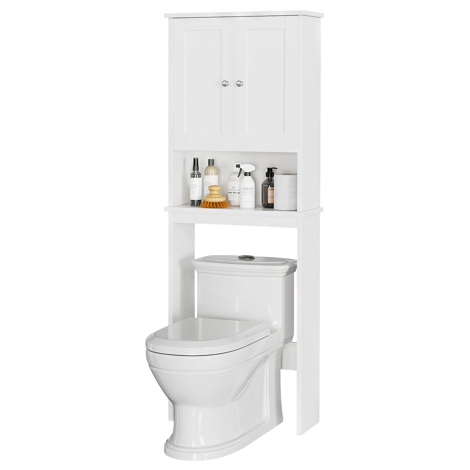 Meilocar Over The Toilet Storage Cabinet, Bathroom Storage Organizer Over Toilet, Bathroom Cabinet Space Saver W/Adjustable Shelf & Open Storage Shelf, White