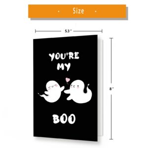 Cute Halloween Card for Him Her, Funny Ghost Anniversary Cards for Husband Wife, Romantic Birthday Card for Boyfriend Girlfriend, Sweet Valentine's Day Card for Women Men, You're My Boo