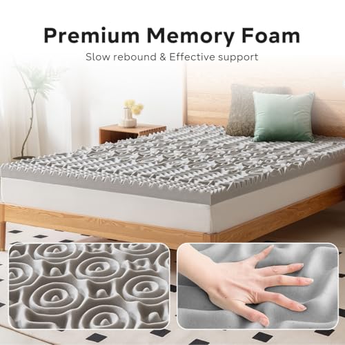 TRIPUB 3 Inch Mattress Topper, 5-Zone Bamboo Charcoal Infused Memory Foam Mattress Topper for King Size Bed & Pressure Relief, Ventilated Soft Bed Topper (Gray, King)