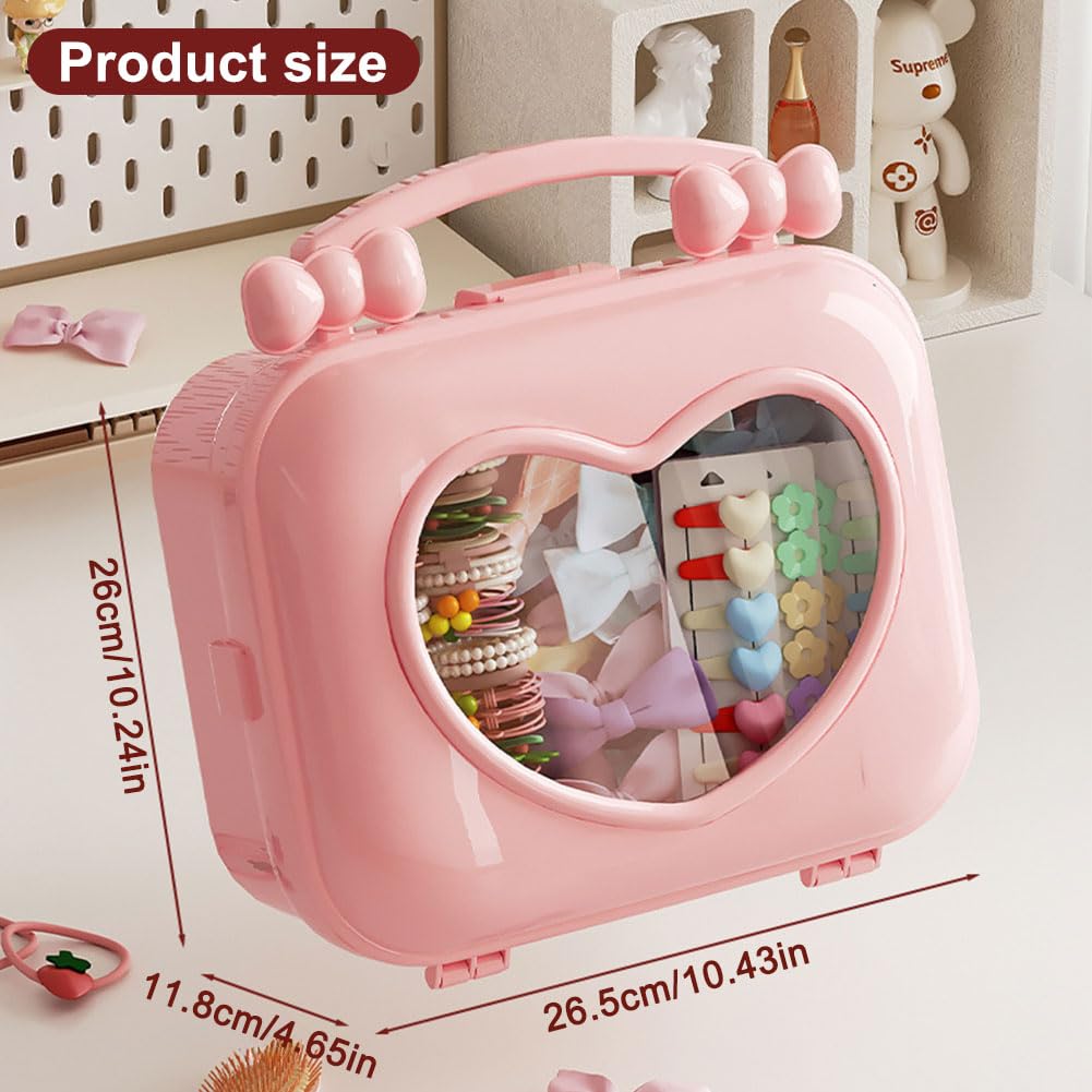 Pink Heart Storage Box Plastic Storage Case for Art Craft and Cosmetic Hair Accessories Organizer Portable Handled Multipurpose Organizer for Home School Office (Pink)