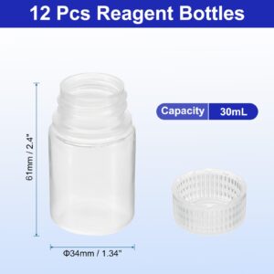 PATIKIL 12Pcs 30ml Reagent Bottles, PP Wide Mouth Round Bottles with Screw Cap for Lab Water Reagent Liquids Solid Sample Storage Seal, Clear