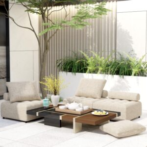 modern couch, ,outdoor modular sofa, with aluminum structure, support cushion and back cushion cover-removable, fade-resistant, waterproof sofa cover included,modern, great for livingroon and bedroon