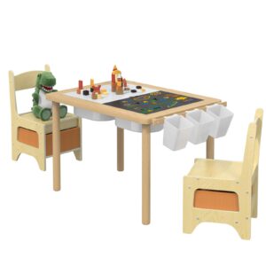 cmfydaily pine wood toddler table and chair set, sensory kids table with stroage & graffiti desktop activity table for eat, craft, read, draw, art, puzzle, play