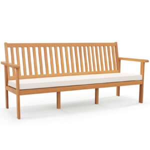 tangkula outdoor 3-seat wood bench, 64 inches extra long acacia chair w/seat cushion, slatted seat & backrest, patio 3-person bench seat for backyard, porch, balcony