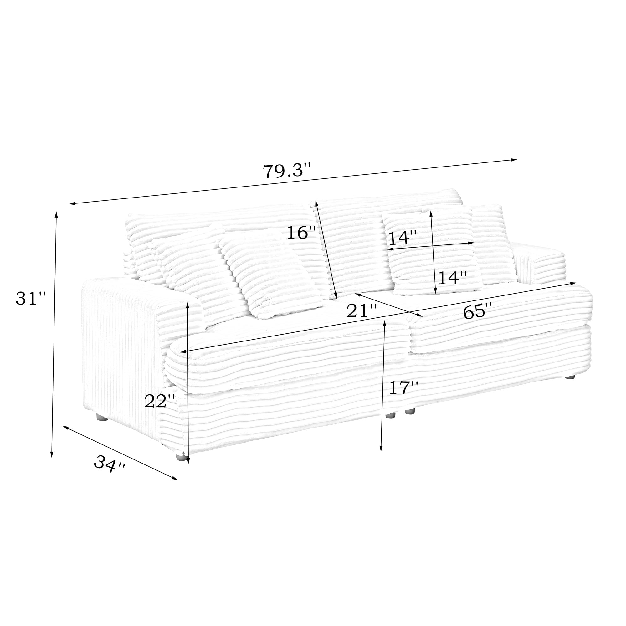 79.3"W Oversized Chaise Lounge Chair Indoor with Ottoman,Corduroy Upholstered Comfy Sofa w Storage Space&Cup Holders,Modern Sectional Couch,Sleeper Sofa Bed for Living Room,Office,Small Places