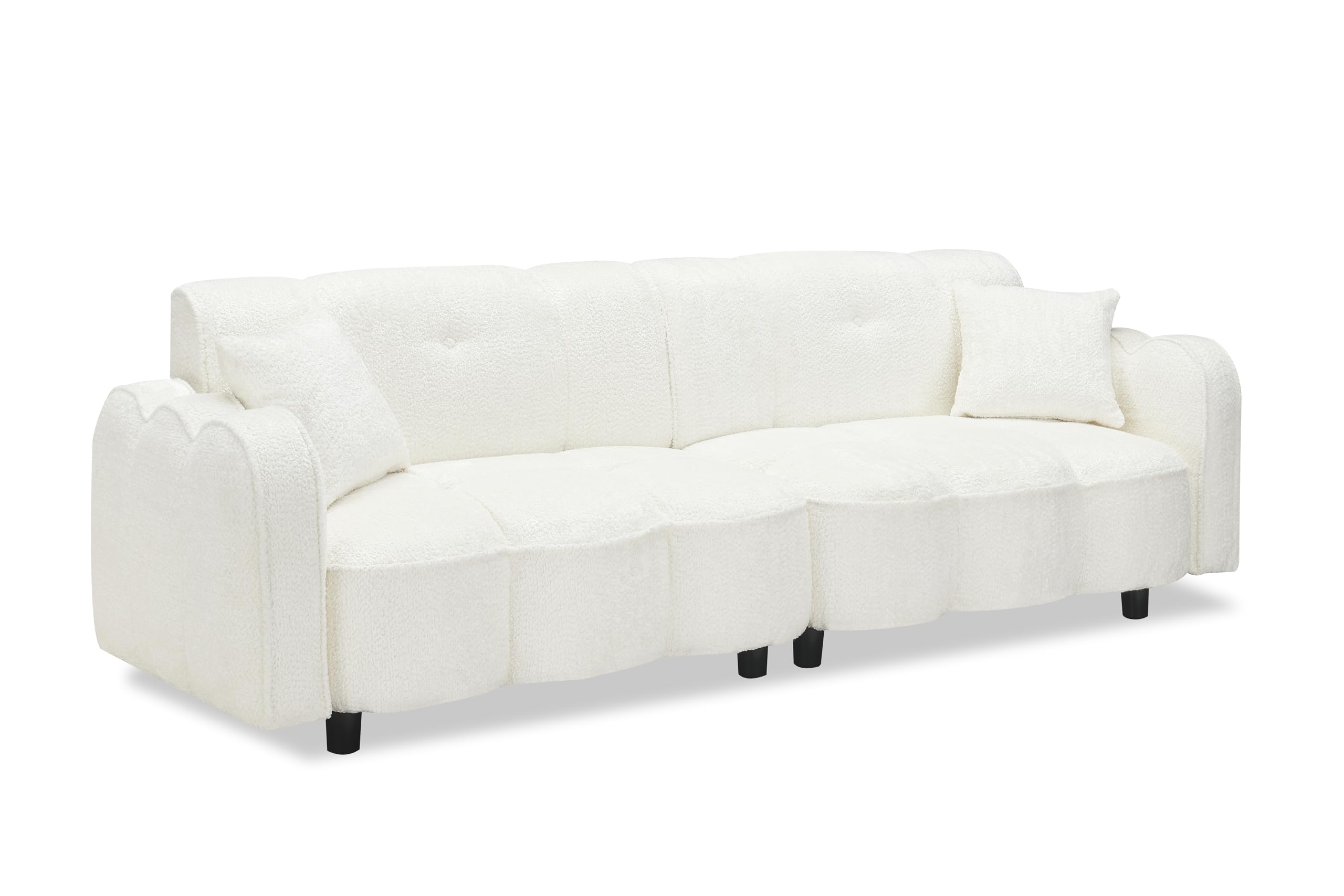 Elevon 96 Inch Modern Sofa Couch, Comfy Cloud Couch Loveseat Sofa Teddy Velvet Upholstered, 3 Seater Cozy Deep Seat with 2 Pillows for Living Room Bedroom Apartment Office, White