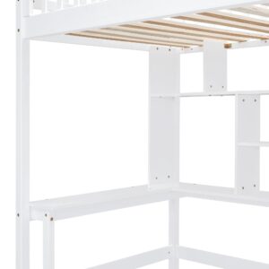 Bellemave Twin Size Loft Bed with Desk, Multifunctional Loft Beds Twin with Bookshelf,Stairs, Wardrobe and Drawer for Kids Boys Girls Bedroom, Solid Wood Loft Bed Frame with Storage,White