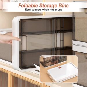 Storage Bin With Lid, 3 pack foldable storage bin, Stackable plastic closet organizer, Divider with handle, Foldable drawer organizer for toys and clothing